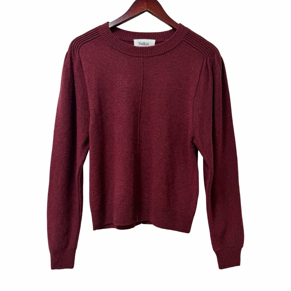 BA&SH Womens Yaly Wool Jumper Sweater Size L Burgundy Puff Sleeve Retro NEW